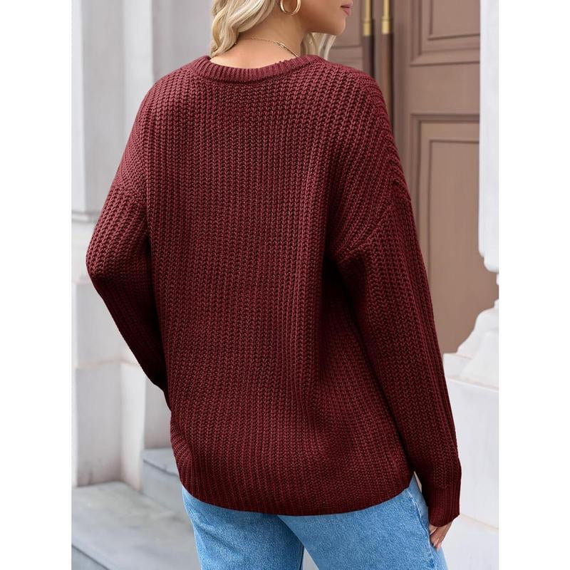 Imily Bela Edit Womens 2025 Fall Chunky Ribbed Knit Sweater Oversized Crewneck Long Sleeve Pullover