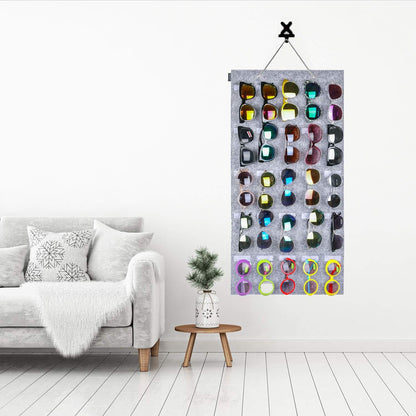 Sunglasses Organizer Storage, Hanging Wall Pocket Glasses Organizer - 25 Felt Slots Sunglass Organizer Holder Eyeglass Display with Sturdy Rope (Gray, Large)