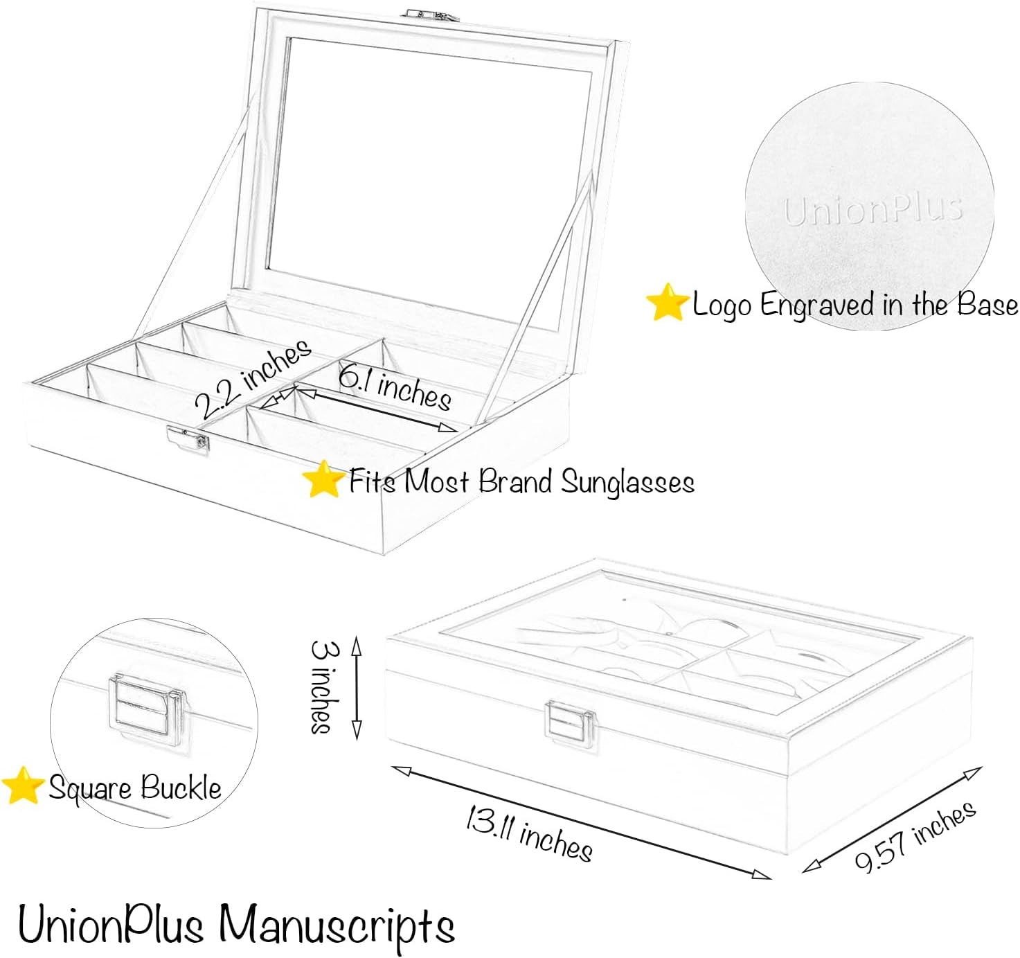 8-Slots Eyeglass Sunglass Glasses Organizer Collector - Faux Leather Storage Case Box for Men Women'S Glasses, White