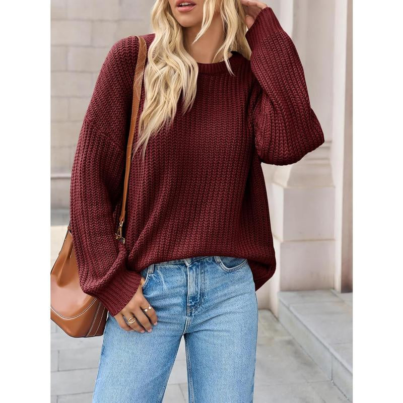 Imily Bela Edit Womens 2025 Fall Chunky Ribbed Knit Sweater Oversized Crewneck Long Sleeve Pullover