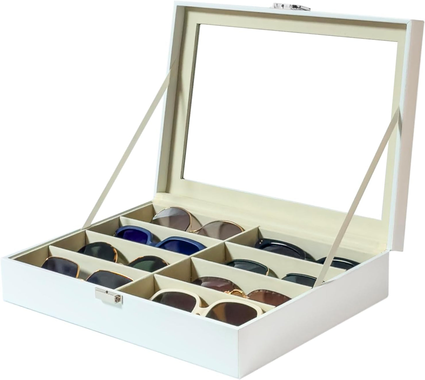 8-Slots Eyeglass Sunglass Glasses Organizer Collector - Faux Leather Storage Case Box for Men Women'S Glasses, White