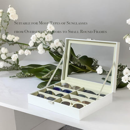 8-Slots Eyeglass Sunglass Glasses Organizer Collector - Faux Leather Storage Case Box for Men Women'S Glasses, White