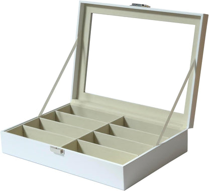 8-Slots Eyeglass Sunglass Glasses Organizer Collector - Faux Leather Storage Case Box for Men Women'S Glasses, White
