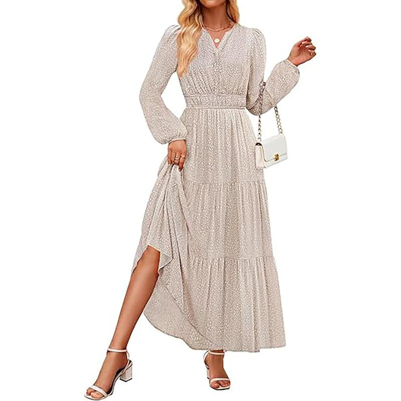 ZESICA Women'S 2025 Fall Long Sleeve Maxi Dress Floral Print V Neck Empire Waist a Flowy Boho Casual Party Dresses