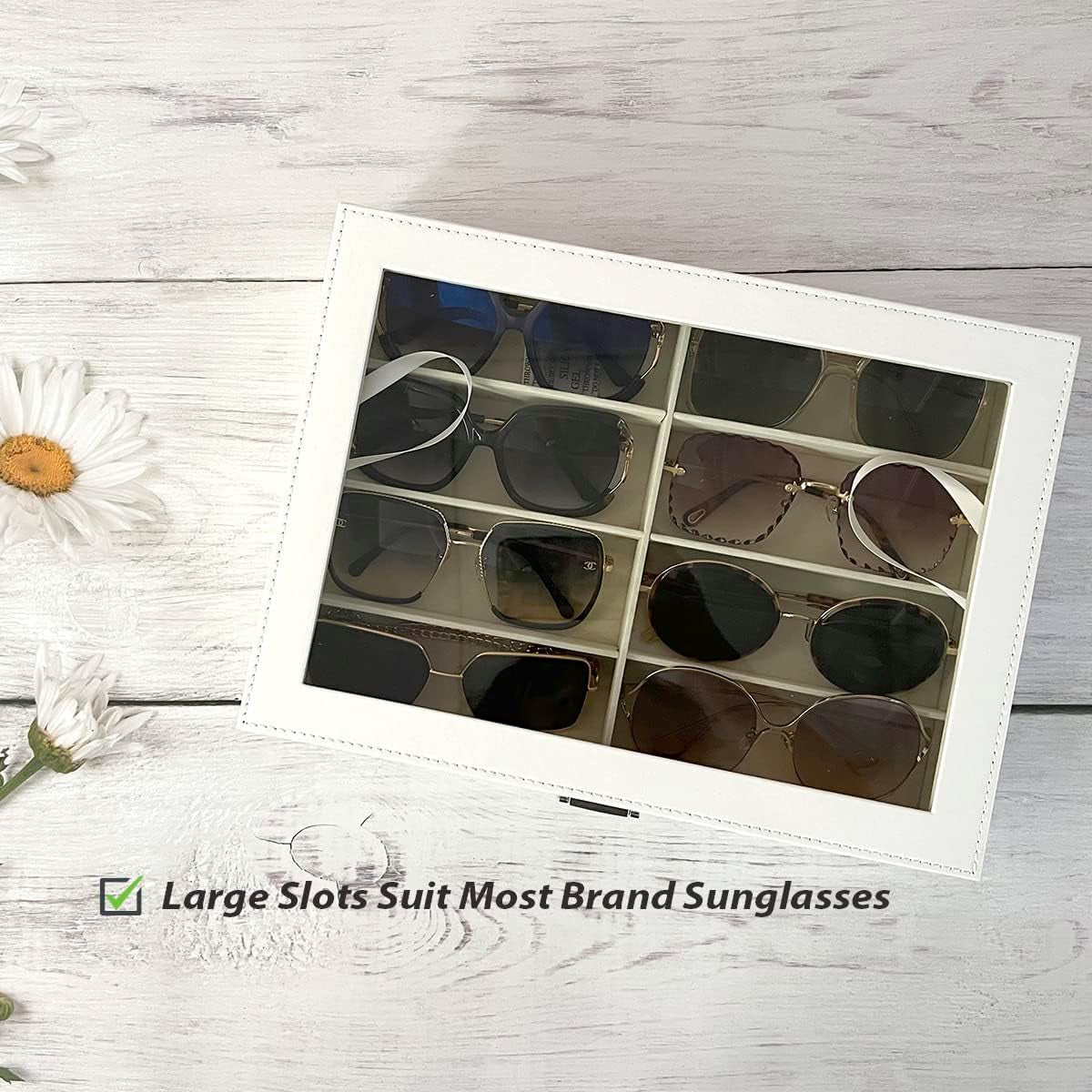 8-Slots Eyeglass Sunglass Glasses Organizer Collector - Faux Leather Storage Case Box for Men Women'S Glasses, White
