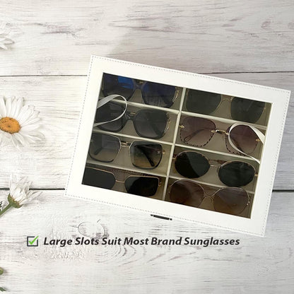 8-Slots Eyeglass Sunglass Glasses Organizer Collector - Faux Leather Storage Case Box for Men Women'S Glasses, White
