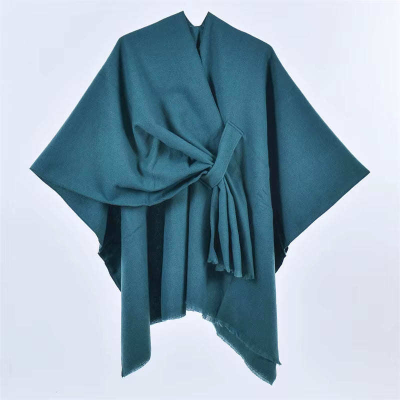Women'S Elegant Shawl Wraps Soft Open Front Poncho Cape for Autumn Winter Solid Color Tassel Scarf Shawls Cloak Bufanda Pashmina