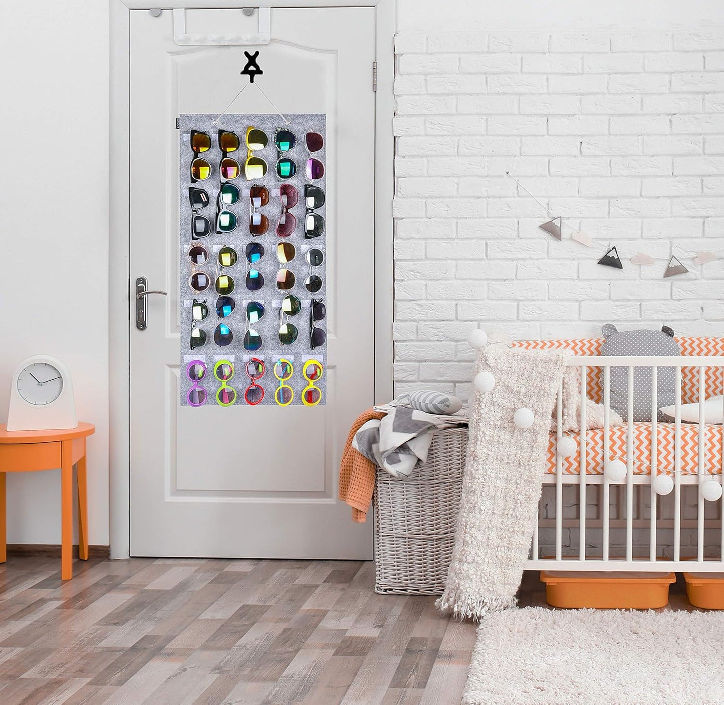 Sunglasses Organizer Storage, Hanging Wall Pocket Glasses Organizer - 25 Felt Slots Sunglass Organizer Holder Eyeglass Display with Sturdy Rope (Gray, Large)