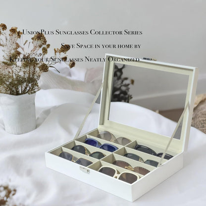 8-Slots Eyeglass Sunglass Glasses Organizer Collector - Faux Leather Storage Case Box for Men Women'S Glasses, White