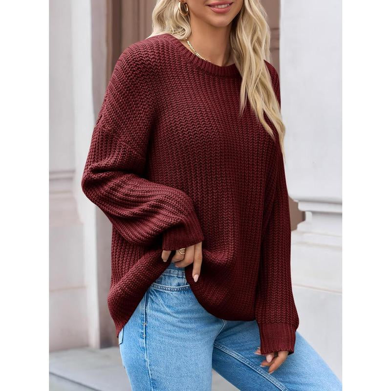 Imily Bela Edit Womens 2025 Fall Chunky Ribbed Knit Sweater Oversized Crewneck Long Sleeve Pullover