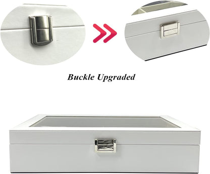 8-Slots Eyeglass Sunglass Glasses Organizer Collector - Faux Leather Storage Case Box for Men Women'S Glasses, White