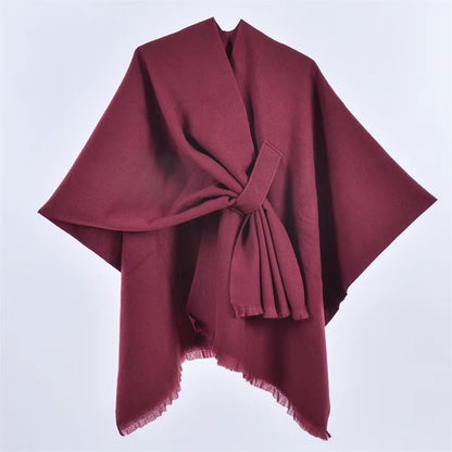 Women'S Elegant Shawl Wraps Soft Open Front Poncho Cape for Autumn Winter Solid Color Tassel Scarf Shawls Cloak Bufanda Pashmina